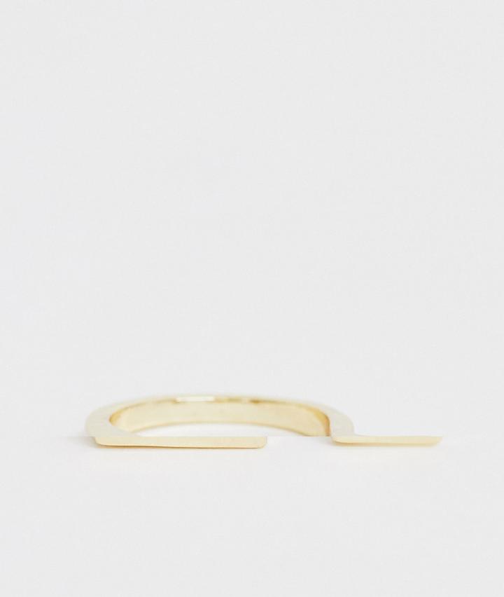 Asos Design Minimal Double Look Ring In Gold Tone-silver