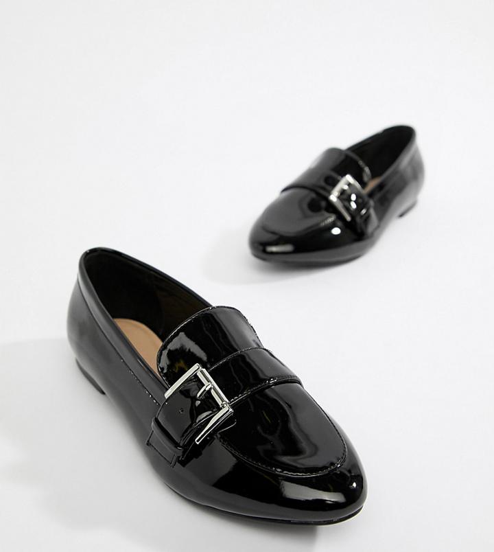 London Rebel Wide Fit Pointed Flat Shoes - Black