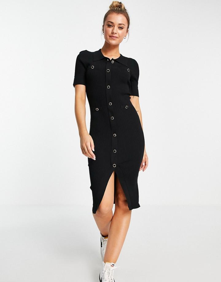 Urban Revivo Knitted Button Down Midi Dress In Black