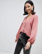 River Island Batwing Sleeve Blouse With Button Front In Pink