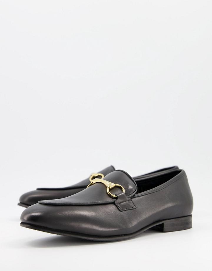 Selected Homme Premium Leather Snaffle Loafers In Black