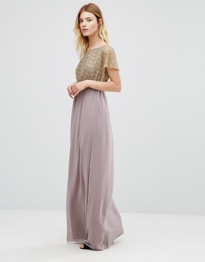 Traffic People Maxi Dress With Metallic Lace Top - Purple