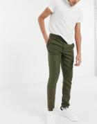 Asos Design Skinny Wool Mix Suit Pants In Khaki Twill-green