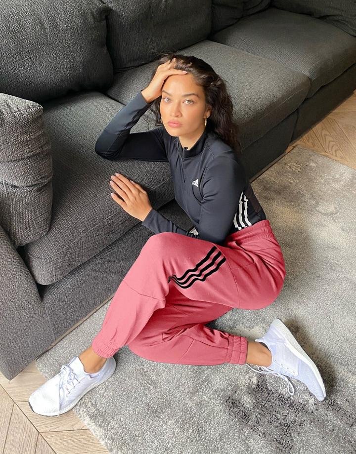 Adidas Training 3 Stripe Oversized Sweatpants In Pink