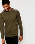 Asos Sweater In Cotton With Shoulder Patches - Khaki