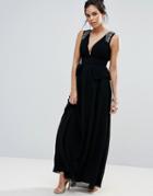 Little Mistress Plunge Peplum Maxi Dress With Embellished Shoulders - Black