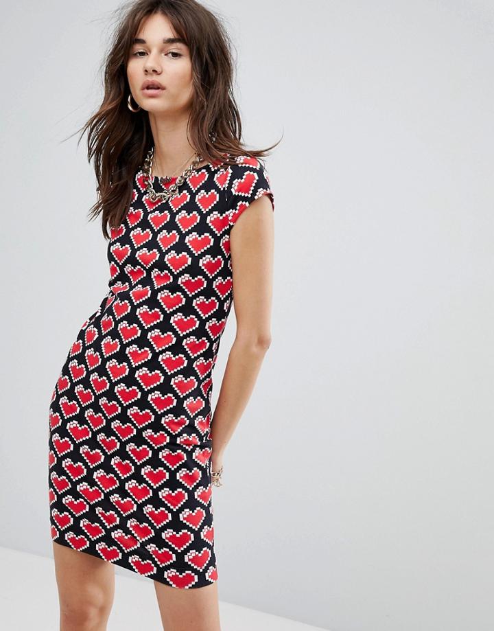 Love Moschino Heart Pixel Print Jersey Dress - Multi