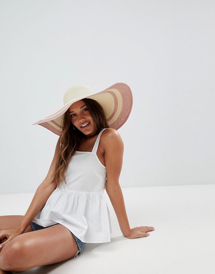 Asos Straw Floppy Hat With Metallic Brim And Size Adjuster - Beige