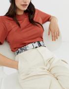 Asos Design Utility Buckle Snake Print Waist And Hip Belt - Gray