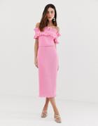 Keepsake Clarity Crinkle Ruffle Midi Dress-pink