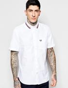 Fred Perry Shirt With Mix Pique And Tipped Collar Short Sleeves In Slim Fit - White
