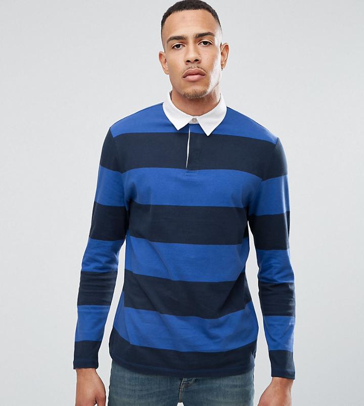 Asos Tall Relaxed Stripe Long Sleeve Rugby Polo In Heavyweight Jersey - Multi