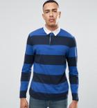 Asos Tall Relaxed Stripe Long Sleeve Rugby Polo In Heavyweight Jersey - Multi
