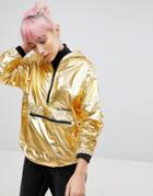 Adidas Originals Half Zip Hooded Jacket In High Shine Gold - Gold