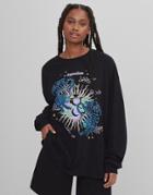 Bershka Oversized Long Sleeve T-shirt With Tiger Graphic In Black