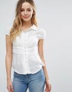 Jasmine Shirt With Lace Bib Detail - White