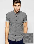 Asos Skinny Fit Shirt In Short Sleeve With Print - Black