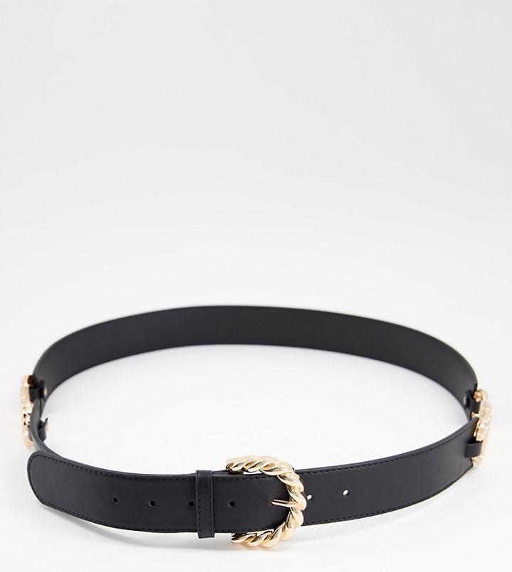 Asos Design Curve Waist And Hip Jeans Belt With Chain Detailing In Black
