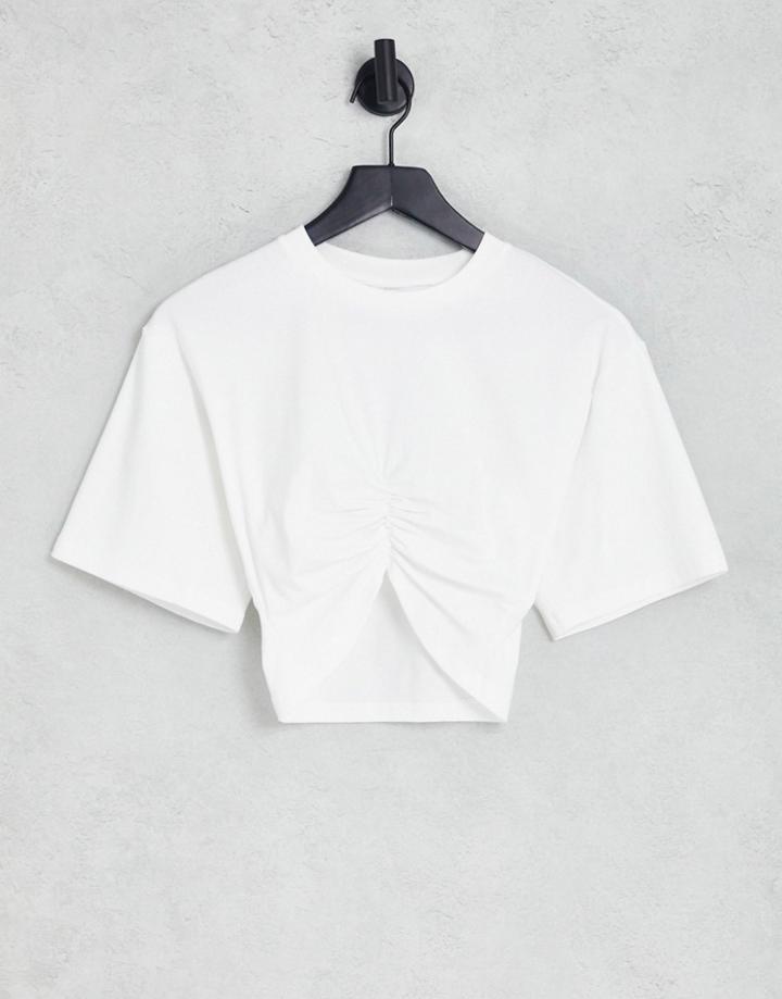 Urban Revivo Cropped Ruched Detail Top In White