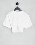 Urban Revivo Cropped Ruched Detail Top In White