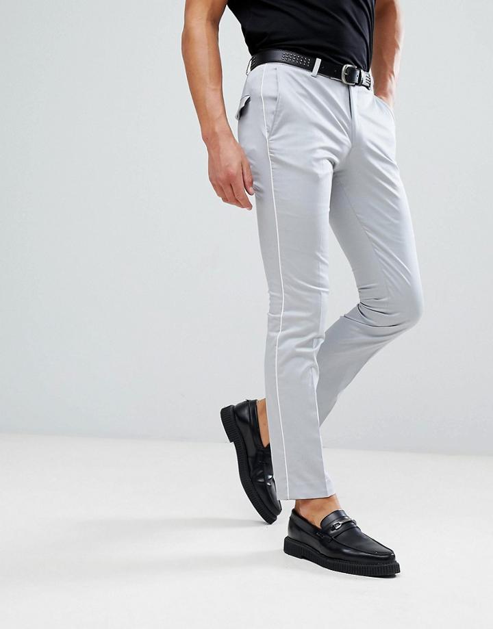 Noose & Monkey Super Skinny Pants In Cotton Sateen With Piping - Gray