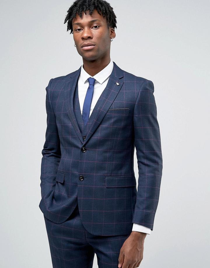 Penguin Formal Navy Check Suit Jacket - Gray