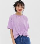 Asos Design Petite Oversized T-shirt With Knot Detail-purple