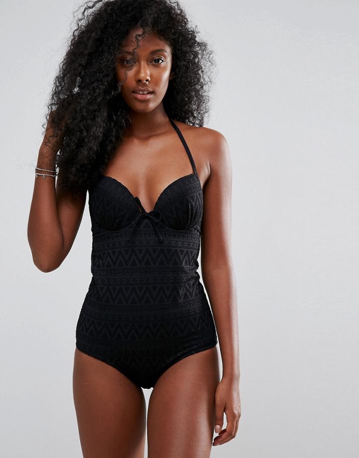 Dorina Push Up Black Crochet Swimsuit - Black