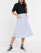 Monki Qia Organic Cotton Midi Skirt In Light Blue-blues