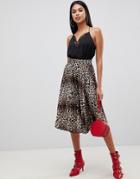Lipsy Pleated Midi Skirt In Animal Print - Multi
