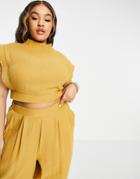 Asos Edition Curve Sleeveless Top With Stitch Detail In Mustard-yellow
