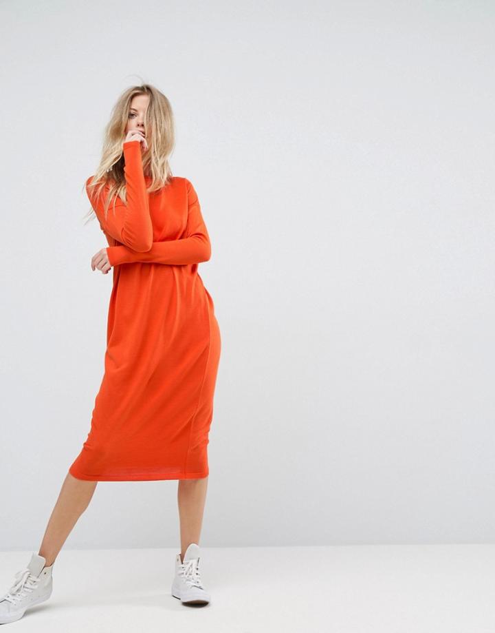Asos Midi Dress With Crew Neck - Orange