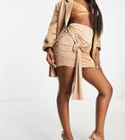 Missguided Knotted Wrap Front Skirt In Beige - Part Of A Set-neutral