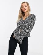 Missguided Peplum Blouse In Spot-black