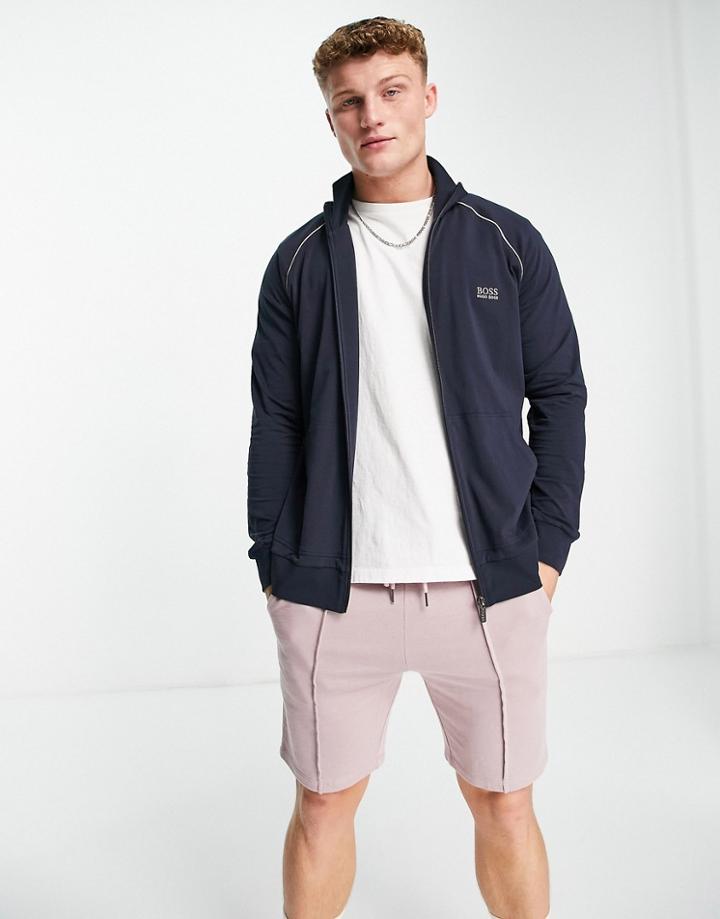 Boss Bodywear Zip Through Funnel Neck Sweatshirt In Navy