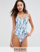 South Beach Blossom Print Open Back Swimsuit - Multi
