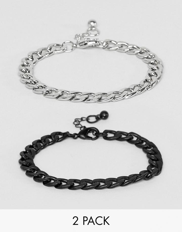 Designb Chain Bracelet Pack In Silver & Black Exclusive To Asos - Silver