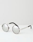 Asos Round Sunglasses With Mirror Lens - Black