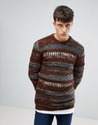 Asos Textured Sweater With Stripe Detail In Brown - Brown
