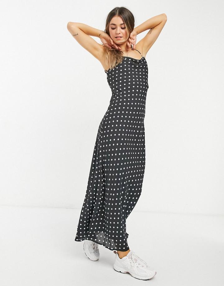 Bardot Square Neck Backless Midi Dress In Polka Dot Print-black