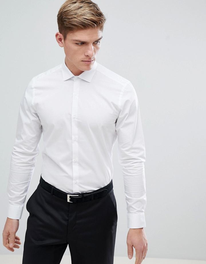 Moss London Extra Slim Smart Shirt In White With Stretch - White