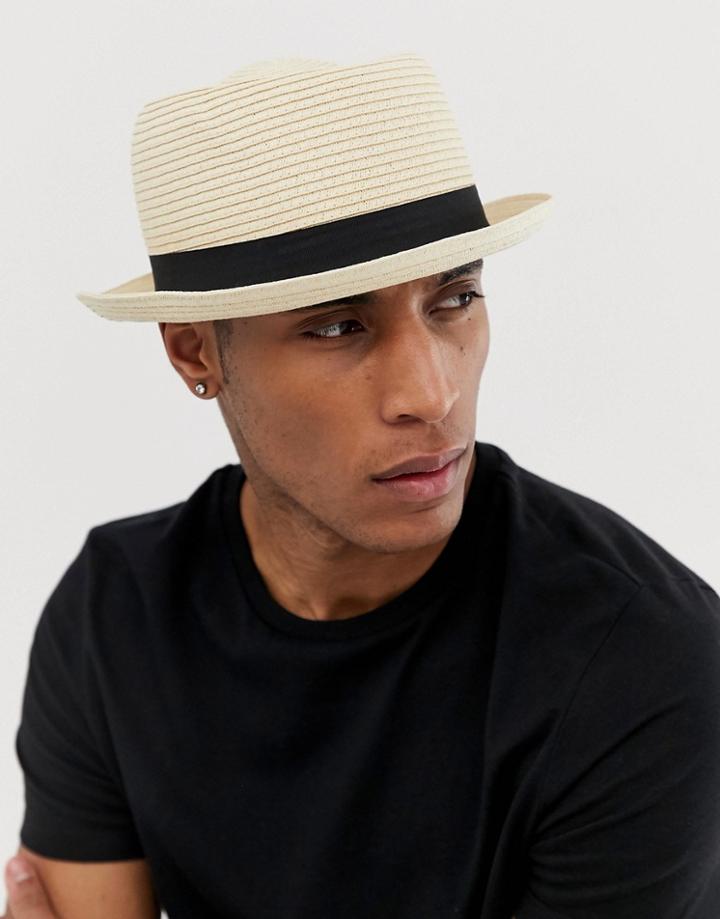 Asos Design Straw Pork Pie Hat In Beige