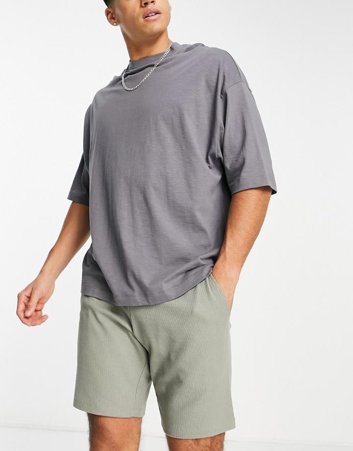 Asos Design Slim Waffle Short In Green