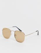 Selected Homme Eco Friendly Rounded Sunglasses With Tinted Lens - Gold