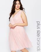 Lovedrobe Plus Bridesmaid Pleated Dress With Wrap Front - Soft Pink