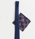 Asos Design Slim Tie In Navy & Paisley Pocket Square
