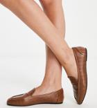 Raid Wide Fit Elina Square Toe Flat Shoes In Brown Croc
