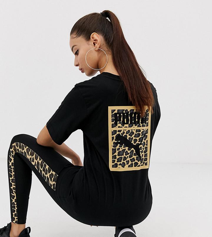 Puma Oversized Cheetah Print Logo T-shirt - Black