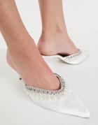 Asos Design Sara Embellished Heeled Mule In Ivory-white