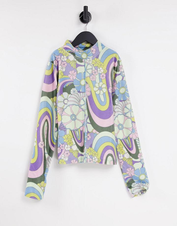 Damson Madder Recycled Polyester Psychedelic Print Top In Multi - Part Of A Set-purple
